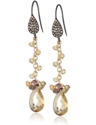 Wendy Brigode Big Citrine Drop on Diamond Wire with Multi Cluster Earrings
