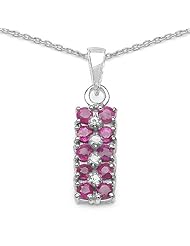 0.80 Carat Genuine Ruby and 0.04 CT TDW Genuine Diamond 925 Sterling Silver Pendant