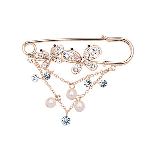 Maikun Pearl Diamante Ornament Pin Brooch Breastpin Broach Pin Clip Butterfly Shape