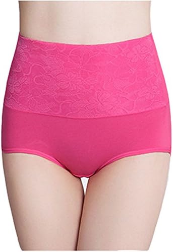 Shopshow Women's Per Cotton High Waisted Shaper Underwear Brief Panty (Rose red)