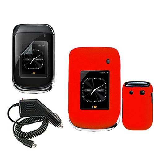 iNcido Brand Blackberry Style 9670 Combo Rubber Feel Orange Protective Case Faceplate Cover + LCD Screen Protector + Rapid Car Charger for Blackberry Style 9670