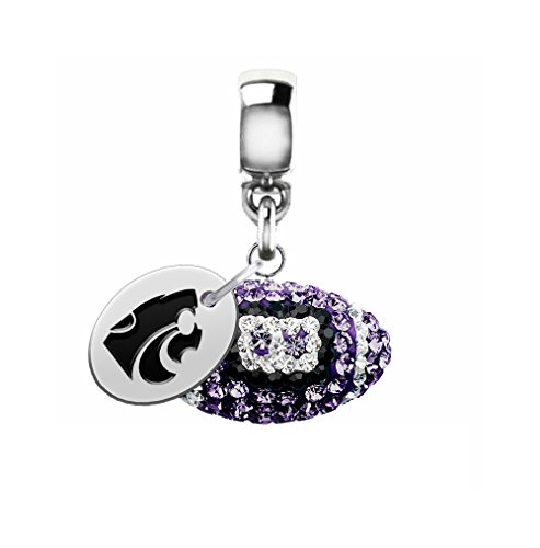 Kansas State Wildcats Crystal Football Drop Charm Fits All European Style Bracelets