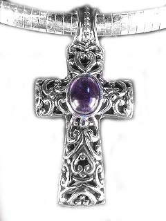 Sterling Silver Filigree Amethyst Cross Slide Pendant
