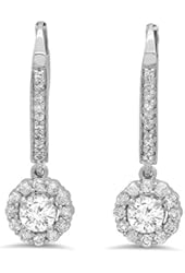 0.95 Carat (ctw) 14K White Gold Round White Diamond Ladies Halo Style Dangling Drop Earrings 1 CT