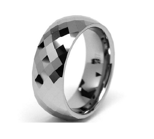 Tungsten Carbide Diamond Cuts Comfort Fit Men Faceted Wedding Ring Band