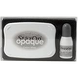 Tsukineko StazOn Opaque Un-Inked Pad and Inker, Cotton White, Pad and Inker