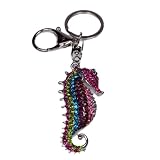 Rainbow Crystal Seahorse Purse Charm Keychain