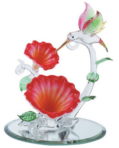 Spun Glass Hummingbird with Flowers
