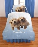 Puppy Love Labrador Puppies BLUE single bed duvet cover bedding set