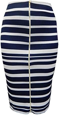 Hot Gal Women's Plus Size Striped Stretchy Bodycon Pencil Evening Midi Skirt (1X, Navy/White)