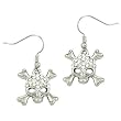 Silvertone Crystal Skull and Cross Bones Dangle Earrings Fashion Jewelry