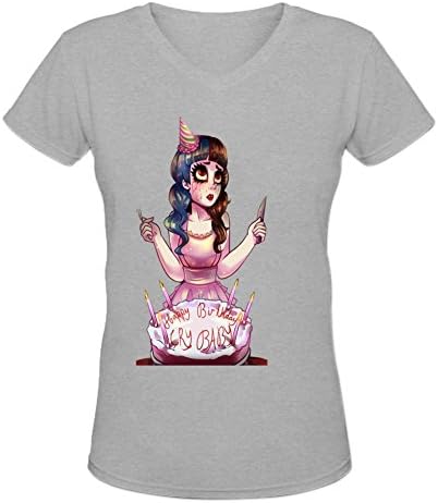 CYANG V Neck Cotton Cry Baby Melanie Martinez Birthday T-shirt For Women S Grey