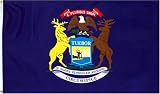 Michigan US State Flag - 3 foot by 5 foot Polyester (NEW)