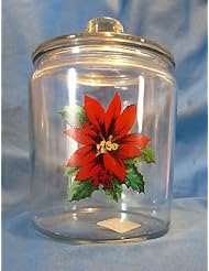 Single Detail Page Misc: Anchor Hocking Glass Poinsettia Jar, Canister Jar, Cookie Jar