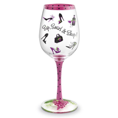 Sip,Swirl & Shop Hand Painted Wine Glass - 16 Oz