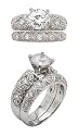 Heirloom Antique Reproduction Style Sterling Silver Engagement or Wedding Band Ring Set with a 7mm Brilliant Round White Clear CZ Cubic Zirconia Boxed (Size 6,7,8)