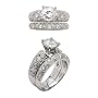 Heirloom Antique Reproduction Style Sterling Silver Engagement or Wedding Band Ring Set with a 7mm Brilliant Round White Clear CZ Cubic Zirconia Boxed (Size 6,7,8)
