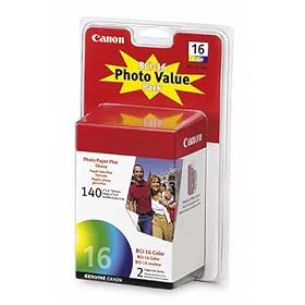 Click here to buy CANON Photo Value Pack (9818A007) 2 BCI-16 Color Ink Tanks with 140 Sheets of 4x6 Glossy... by Canon.