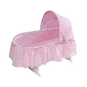 Pink Gingham Doll Cradle with Hood