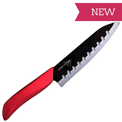 Buy Chefs Knives - New with Serrated Edge - Great Addition for Your Knife Blocks - Ideal Kitchen Utility Tool for Vegetable, Seafood, Sashimi, Fillet - Japanese Classic Santoku Design - Shiny Black Mirror Finish Ceramic Blades