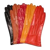 Italian Silk Lined Leather Gloves with Contrast Stitching Size 6 Color CAMEL By Fratelli Orsini (CS4204)