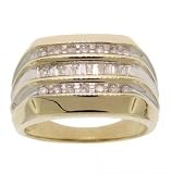 Two Tone Gold Mens Cluster Ring Three Rows of Diamonds