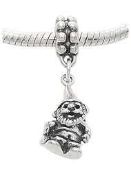 Sterling Silver Three Dimensional Garden Gnome Dangle Bead Charm