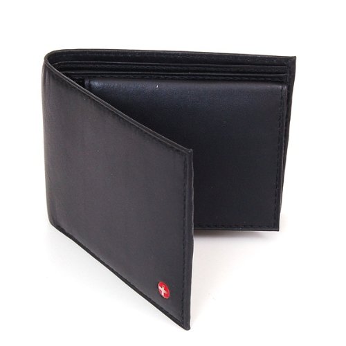 Alpine Swiss Men's Leather Bifold Wallet with Flip Up ID Window - Removable - Black Comes in a Gift Bag