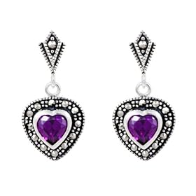 Ladies' Amethyst and Heart Earrings, Silver, Model B91/MSE-015
