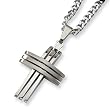 Brushed and Polished Stainless Steel Cross Necklace on 24 Inch Curb Chain