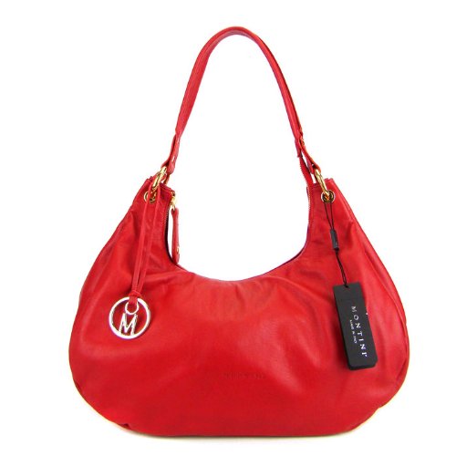 MONTINI Italian Red Leather Hobo Shoulder Bag Purse