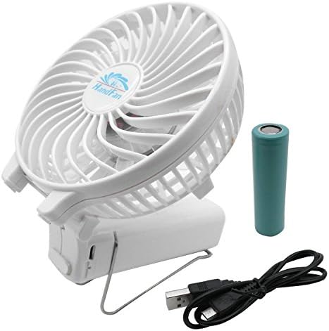 SKIT 308 - (WHITE) Mini Portable Strong Wind USB handheld Desk Personal Foldable Fan Including Hanger for Umbrella / Stroller and 18650 Rechargeable Battery