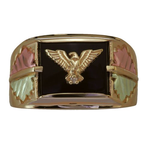BLACK HILLS GOLD JEWELRY BY COLEMAN ONYX AND DIAMOND MENS EAGLE RING