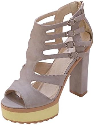 Hee Grand Women Platform Pee-Toe Thick Heel Buckle Sandals US 5 Grey