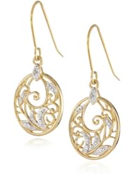 Yellow Gold Plated Sterling Silver Diamond Accent Floral Dangle Earrings