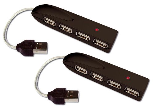 2x Compact Slim Design 4 Port USB2.0 Hub ohne Netzteil - bis zu 500mA pro USB Anschluss - Bus Powered Design - 2 Stück Easy USB2.0 Hub