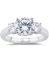 4.00 Cts Cubic Zirconia Three Stone Ring in 14K White Gold