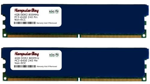 KOMPUTERBAY 8GB ( 2 X 4GB ) DDR2 DIMM (240 PIN) 800Mhz PC2 6400 PC2 6300 with Heatspreaders 8 GB - CL 5