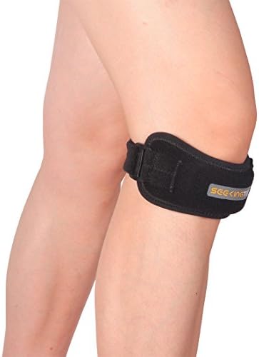 Seekingtag Adjustable Jumper's Knee Strap Band, Premium Quality Choice for Knee Pain Sufferers, Great for Athletes, Arthritis &amp; Tendonitis Sufferers, Unisex, One-size Fits All to 19.5", Soft Comfortable Fabric, Black, Pack of 2