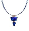 Necklace / Pendant - XP-40 - Genuine Handmade Dichroic Glass Pendant Hung on a 16" Stainless Steel Royal Blue Colored Multi-Strand Cord + 2" Extension Chain ~ .925 Sterling Silver