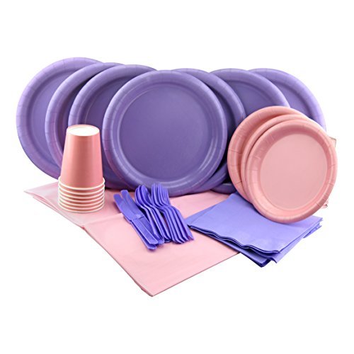Pink & Purple Girls Frozen Party Set! Includes Plates, Napkins, Cups, Cutlery and Tablecover