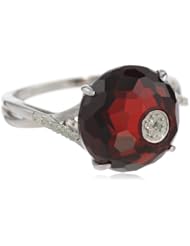Sterling Silver Circle Garnet Diamond Ring (0.07 cttw, I-J Color, I2-I3 Clarity), Size 7