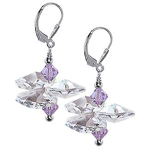 Lavender Swarovski Crystal Sterling Silver Leverback 1.5