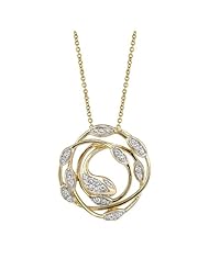 14k Yellow Gold 0.29 Ctw Diamond Leaf Swirl Necklace