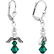 Handmade May Birthstone Angel Silver Plated Earrings MADE WITH SWAROVSKI ELEMENTS