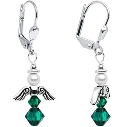 Handmade May Birthstone Angel Silver Plated Earrings MADE WITH SWAROVSKI ELEMENTS
