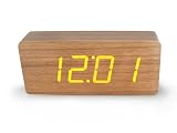 Yellow LED Modern Digital Alarm Clock Desktop Calendar Thermosta Sound Control