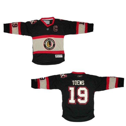 Boys NHL Chicago Blackhawks Toews #19 Hockey Jersey / Sweater - Black & Red (Size: S/M )