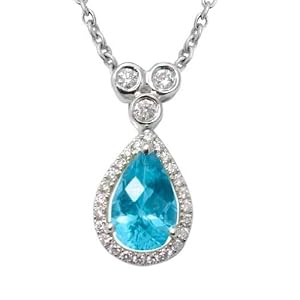 Buy 10k White Gold Blue Topaz and Diamond Pendant (1 5 cttw, H-I Color, I1- I2 Clarity), 18