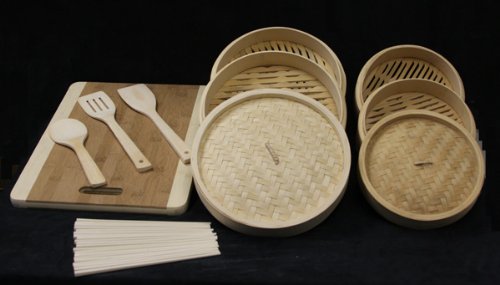 3 PCS 8 BAMBOO STEAMER SET.